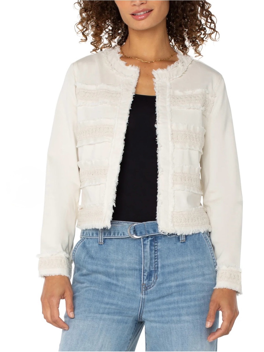 Liverpool Cream Fringed Open-Front Jacket Sz XS